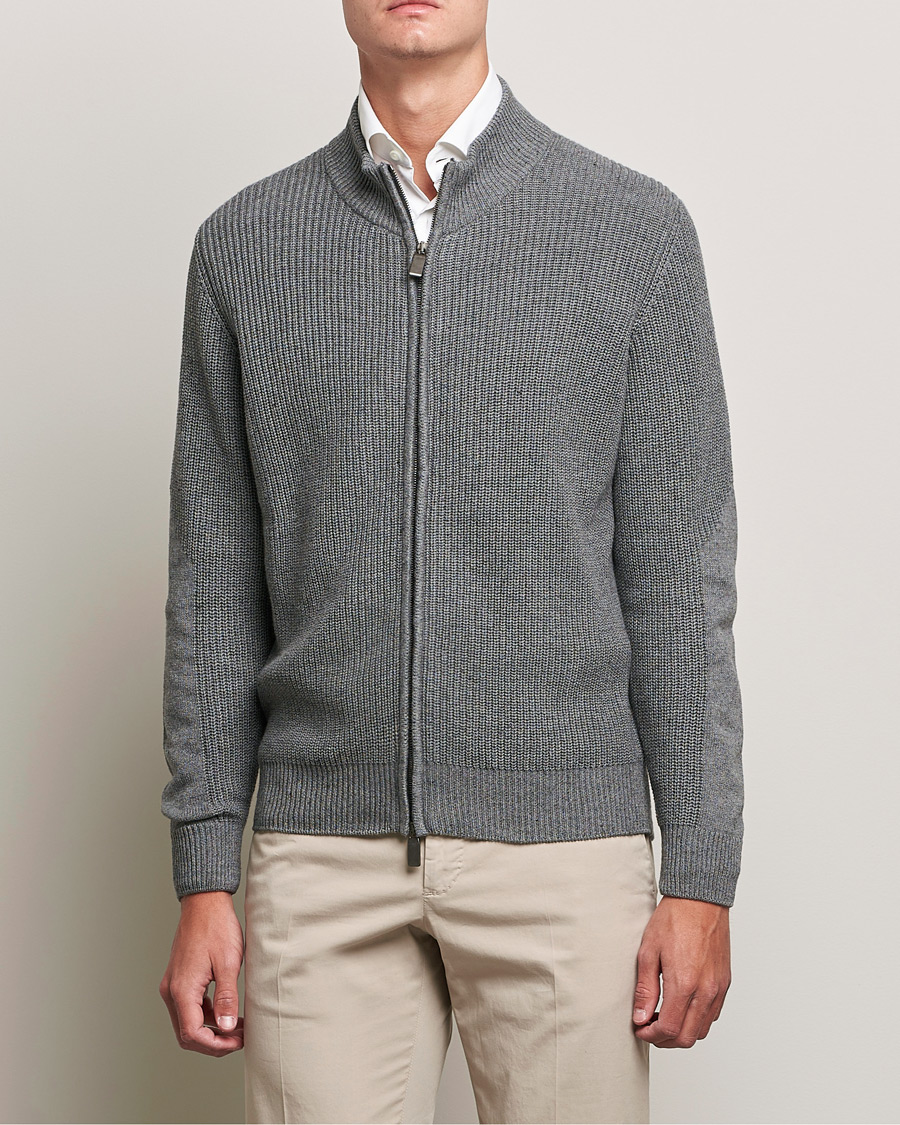 Homme | Pulls Et Tricots | Canali | Cotton/Cashmere Full Zip Light Grey
