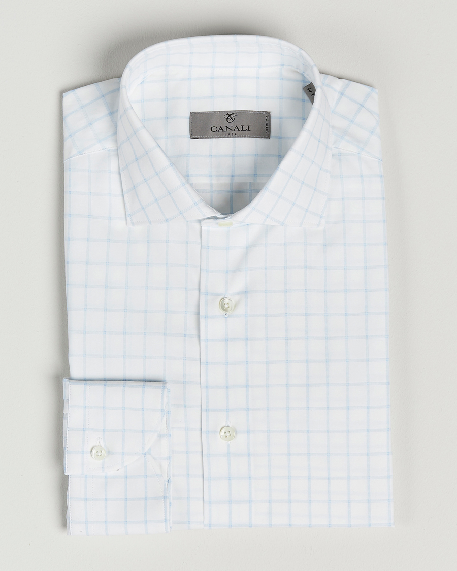 Homme | Chemises | Canali | Slim Fit Cut Away Shirt Blue Check