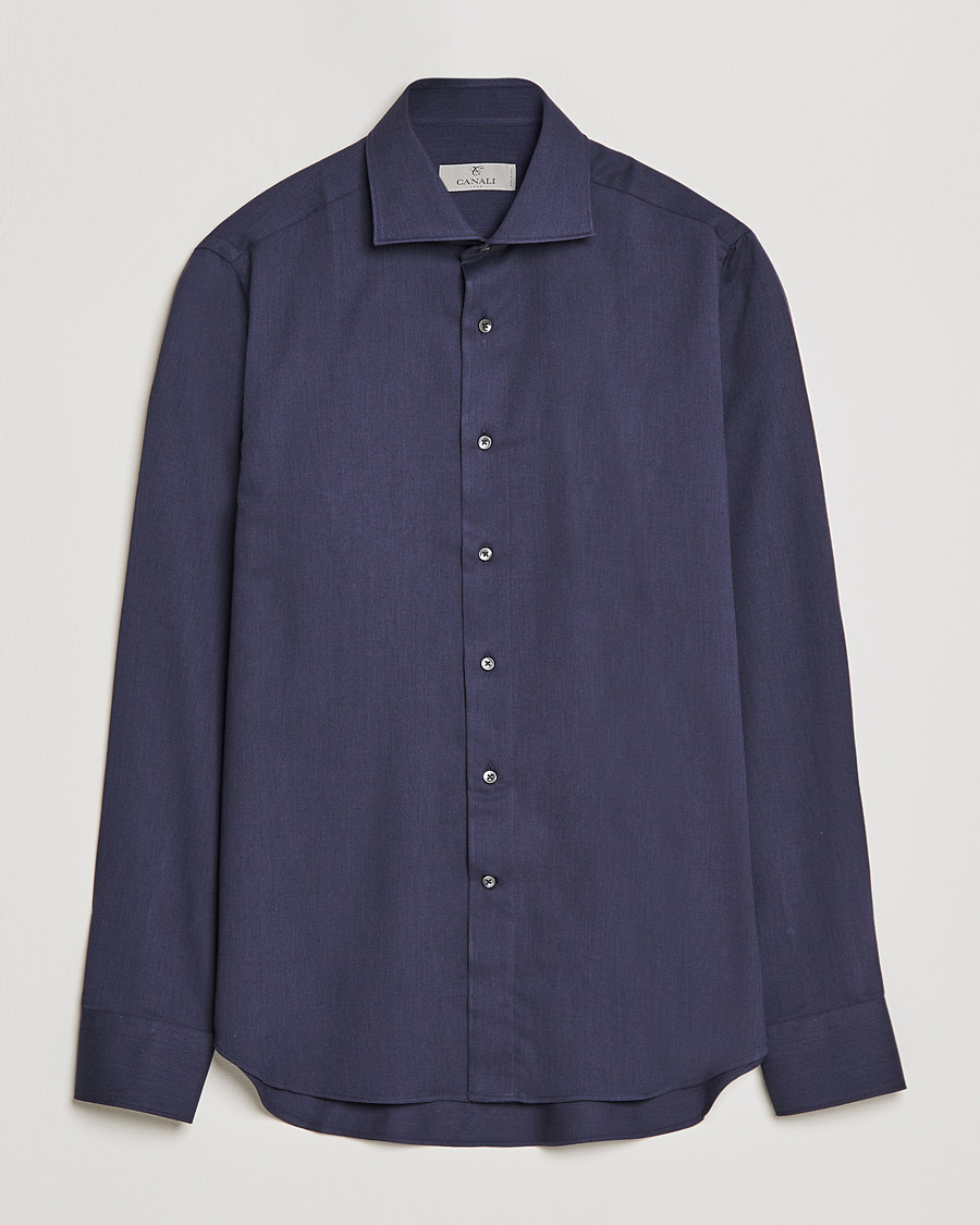 Homme | Chemises | Canali | Slim Fit Flannel Shirt Navy