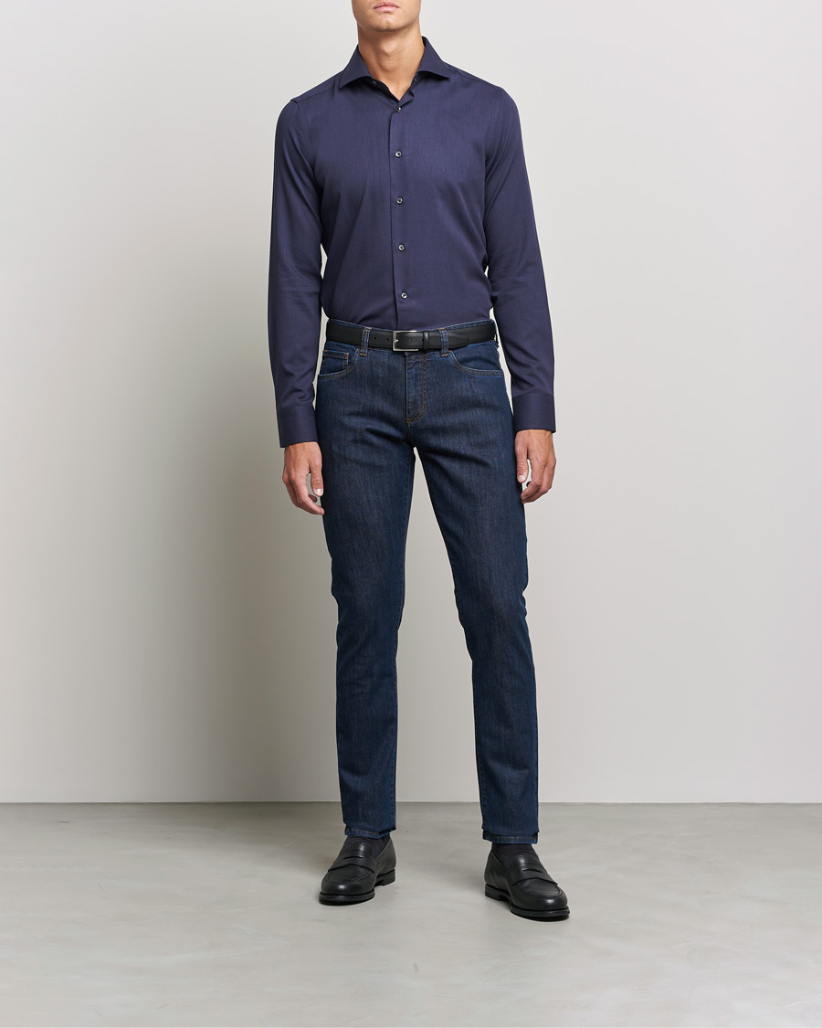 Homme | Chemises | Canali | Slim Fit Flannel Shirt Navy