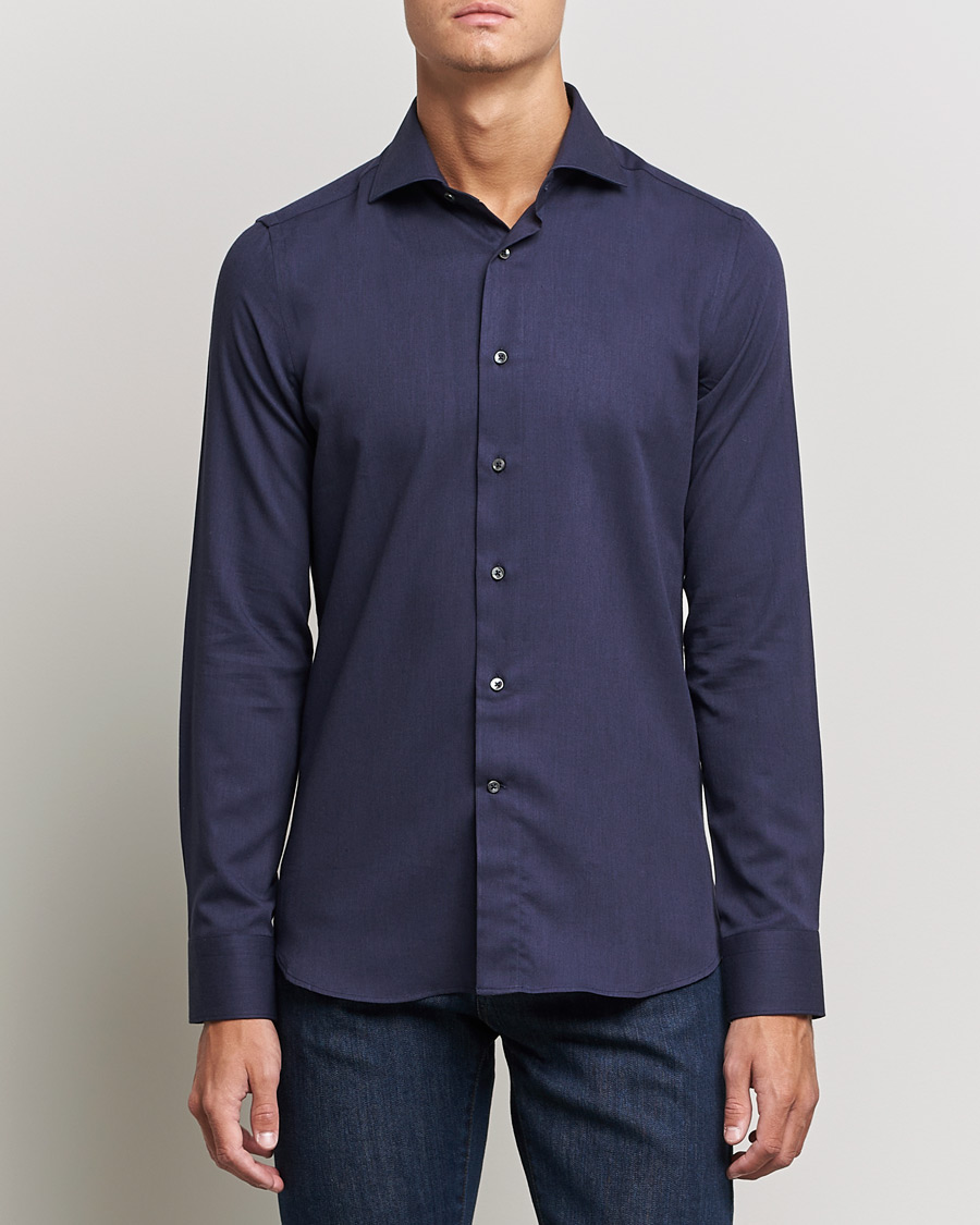 Homme | Chemises | Canali | Slim Fit Flannel Shirt Navy
