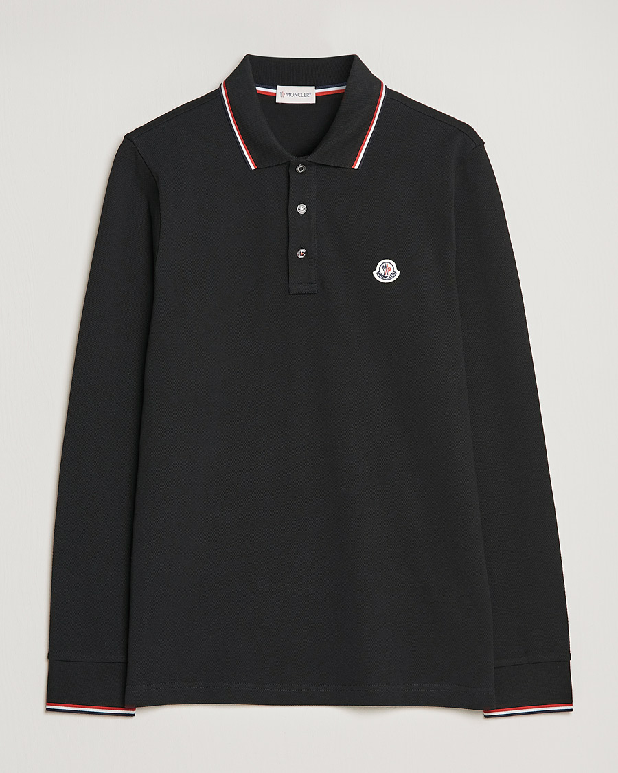 Homme | Pulls Et Tricots | Moncler | Contrast Rib Long Sleeve Polo Black