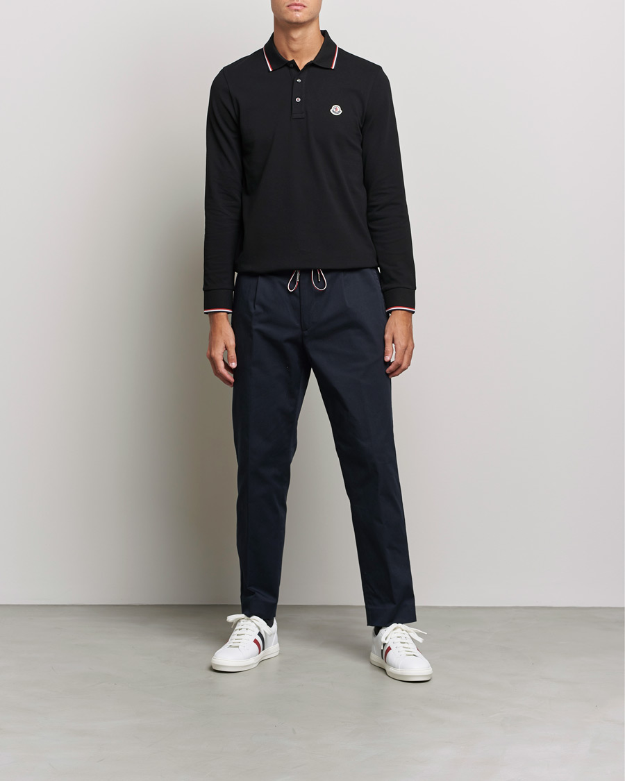 Homme | Pulls Et Tricots | Moncler | Contrast Rib Long Sleeve Polo Black