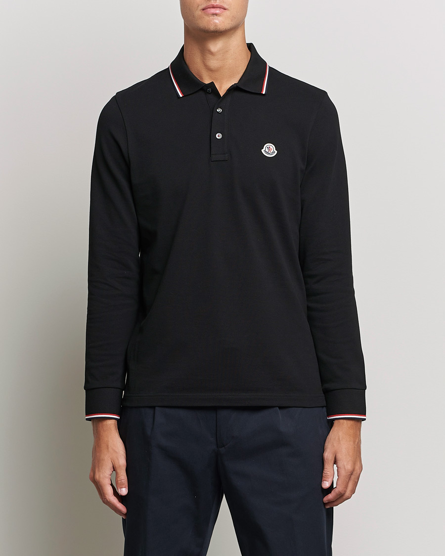 Homme | Polos À Manches Longues | Moncler | Contrast Rib Long Sleeve Polo Black