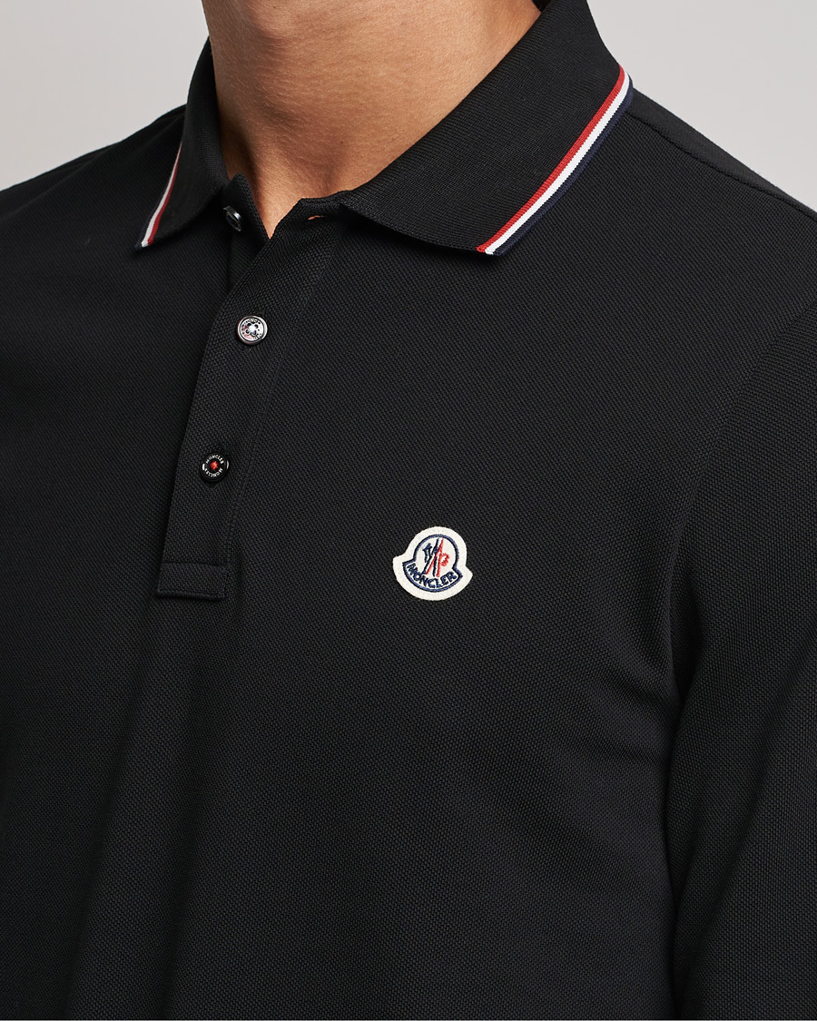 Homme | Pulls Et Tricots | Moncler | Contrast Rib Long Sleeve Polo Black