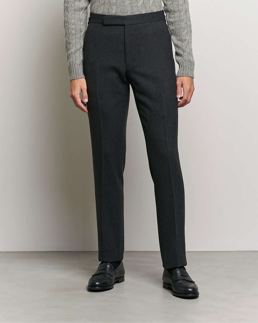 Homme | Pantalons | Ralph Lauren Purple Label | Flat Front Flannel Trousers Dark Grey