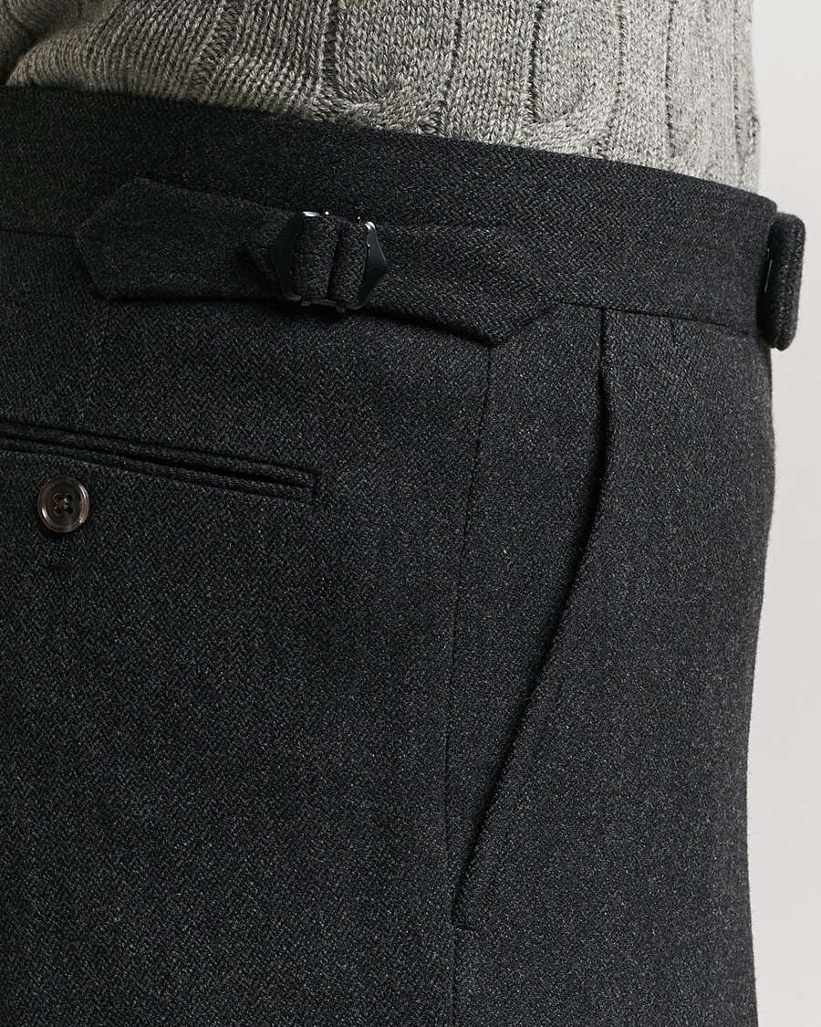 Homme | Pantalons | Ralph Lauren Purple Label | Flat Front Flannel Trousers Dark Grey