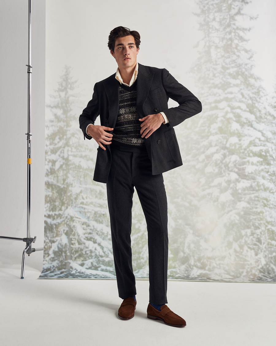 Homme | Pantalons | Ralph Lauren Purple Label | Flat Front Flannel Trousers Dark Grey