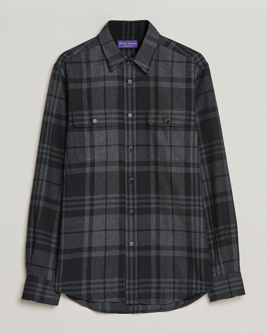 Homme | Chemises | Ralph Lauren Purple Label | Glencheck Wool Overshirt Dark Grey