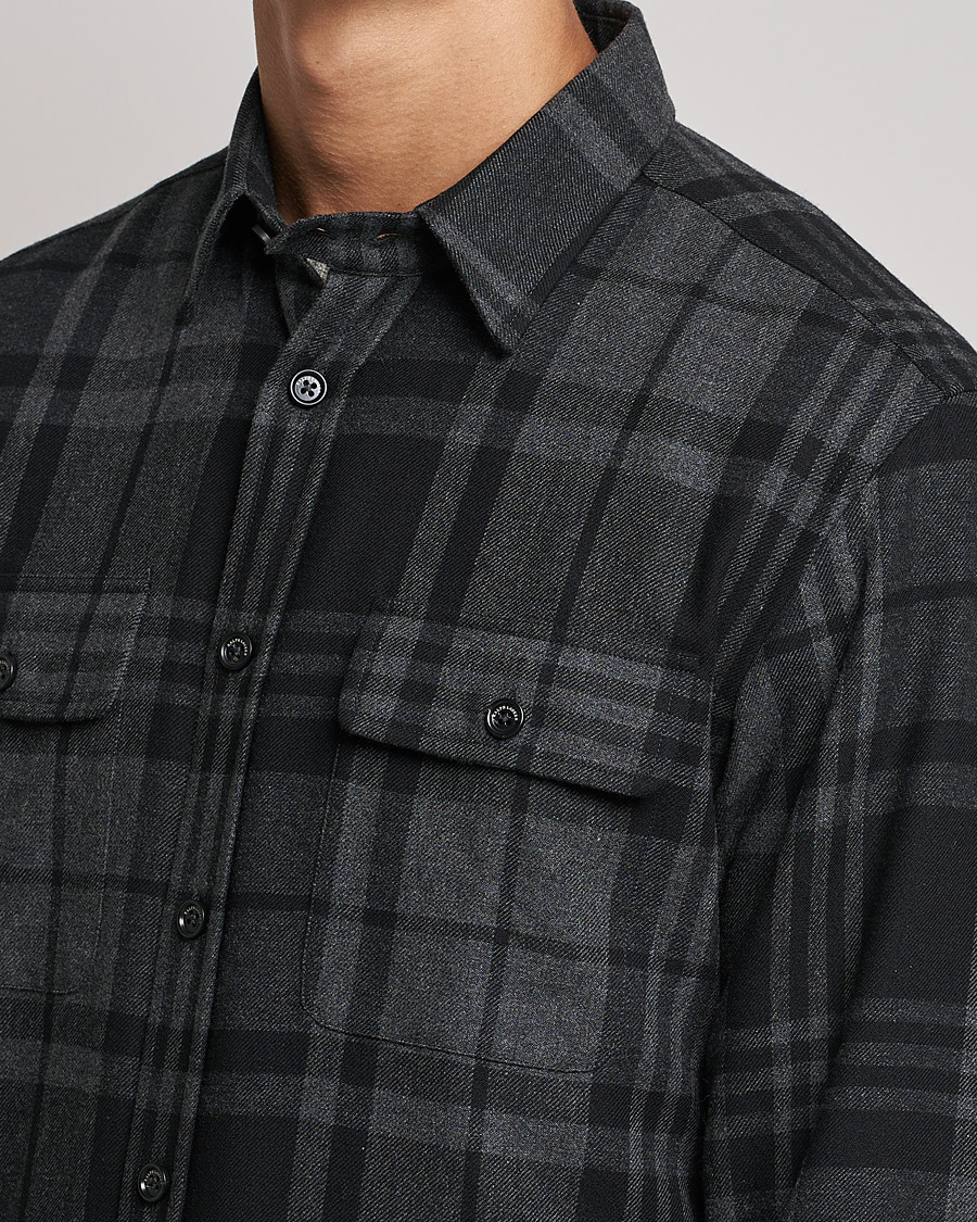 Homme | Chemises | Ralph Lauren Purple Label | Glencheck Wool Overshirt Dark Grey