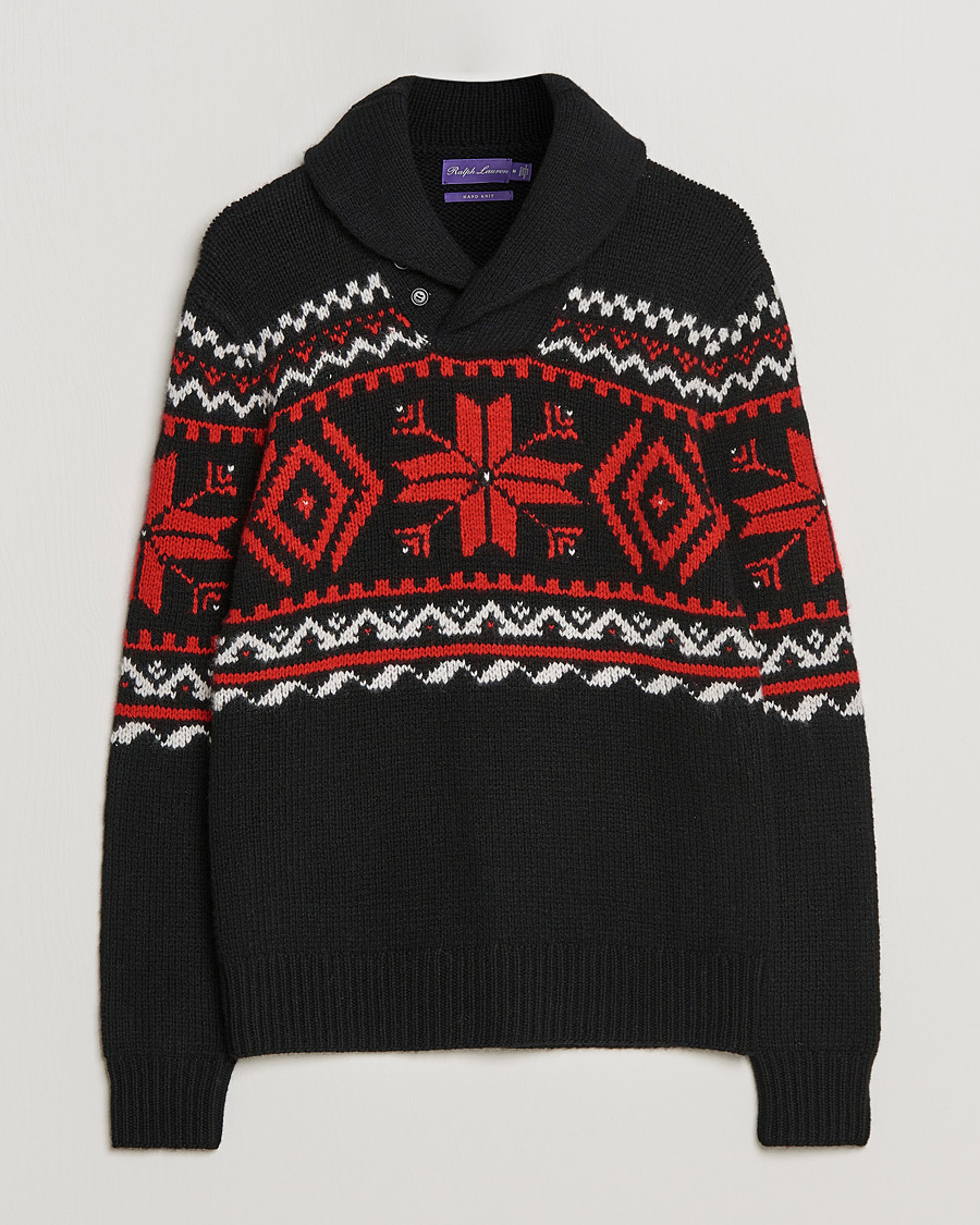 Homme | Pulls Et Tricots | Ralph Lauren Purple Label | Cashmere Jacquard Shawl Sweater Black/Red