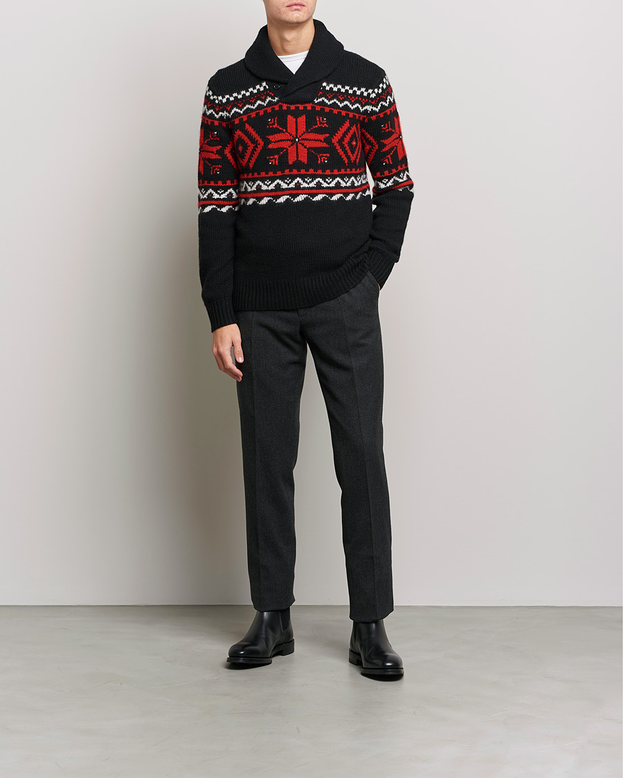 Homme | Pulls Et Tricots | Ralph Lauren Purple Label | Cashmere Jacquard Shawl Sweater Black/Red