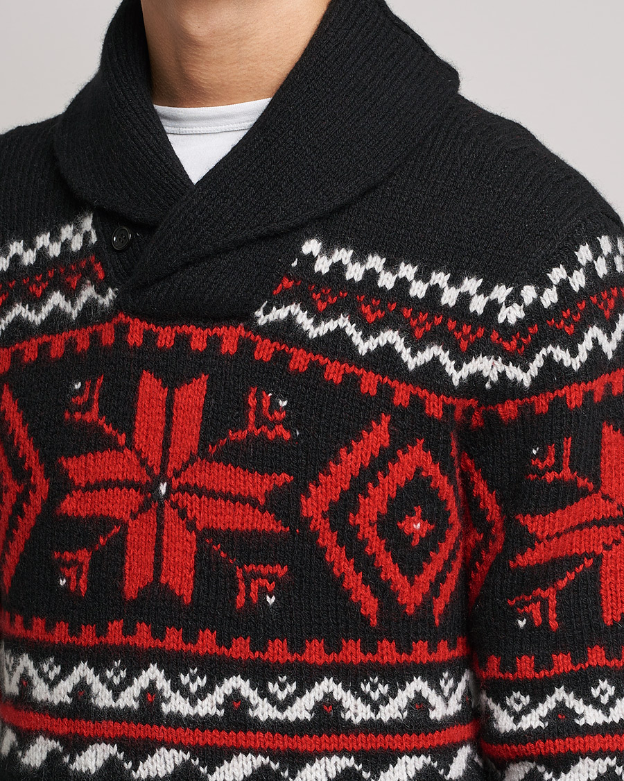 Homme | Pulls Et Tricots | Ralph Lauren Purple Label | Cashmere Jacquard Shawl Sweater Black/Red