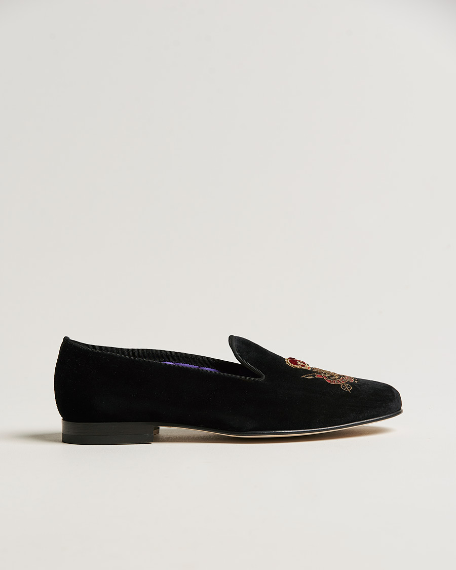 Homme | Ralph Lauren Purple Label Velvet Embroidered Slippers Black | Ralph Lauren Purple Label | Velvet Embroidered Slippers Black