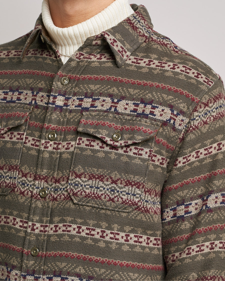 Homme | Chemises | RRL | Melton Brushed Jacquard Overshirt Olive