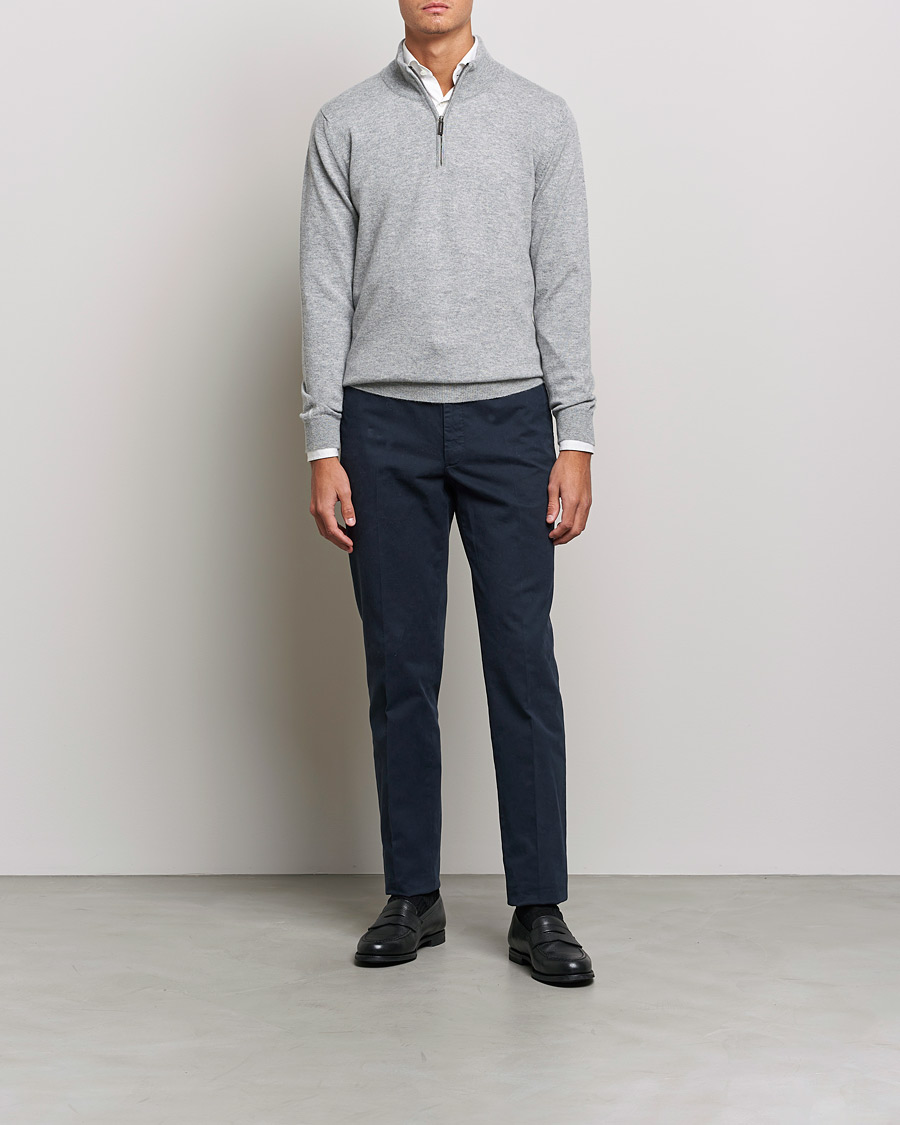 Homme | Pulls Et Tricots | Johnstons of Elgin | 2-Ply Cashmer Half Zip Silver