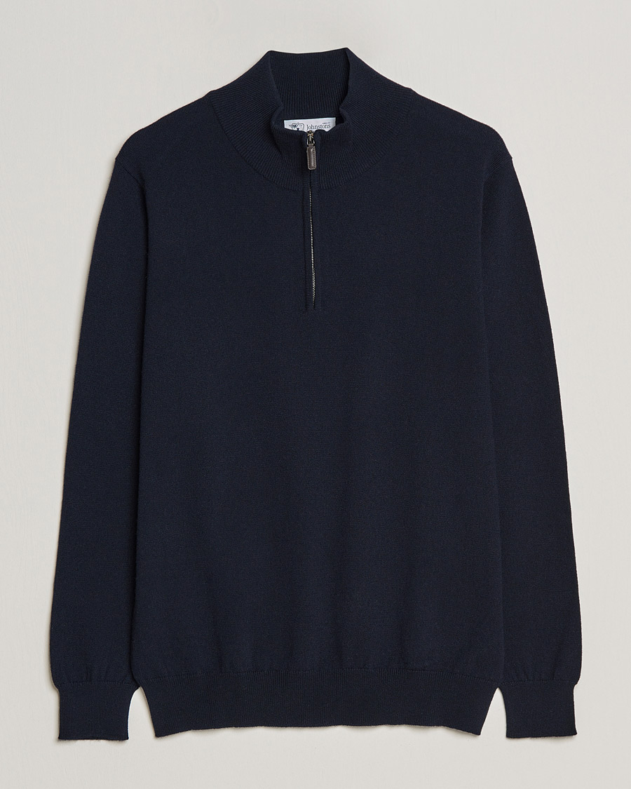 Homme | Pulls Et Tricots | Johnstons of Elgin | 2-Ply Cashmer Half Zip Dark Navy