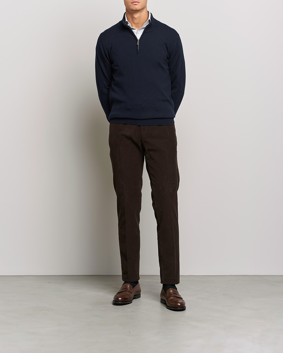 Homme | Pulls Et Tricots | Johnstons of Elgin | 2-Ply Cashmer Half Zip Dark Navy
