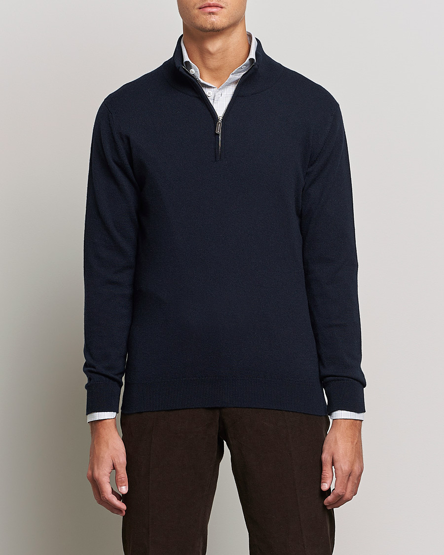 Homme | Pulls Et Tricots | Johnstons of Elgin | 2-Ply Cashmer Half Zip Dark Navy