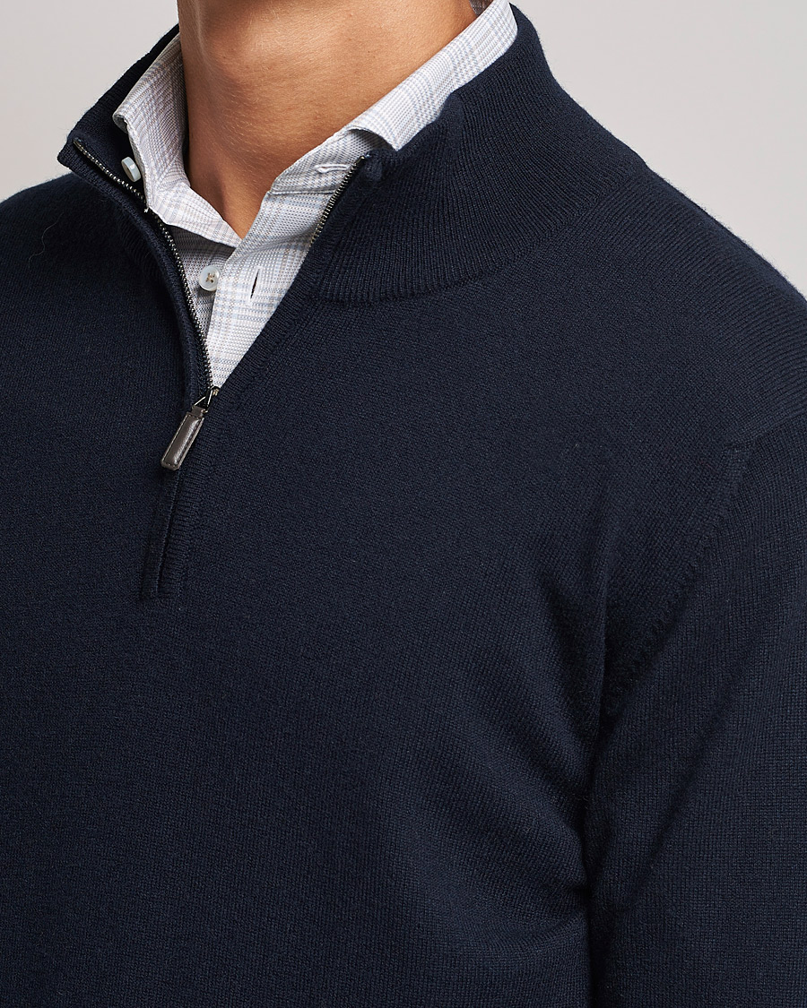 Homme | Pulls Et Tricots | Johnstons of Elgin | 2-Ply Cashmer Half Zip Dark Navy