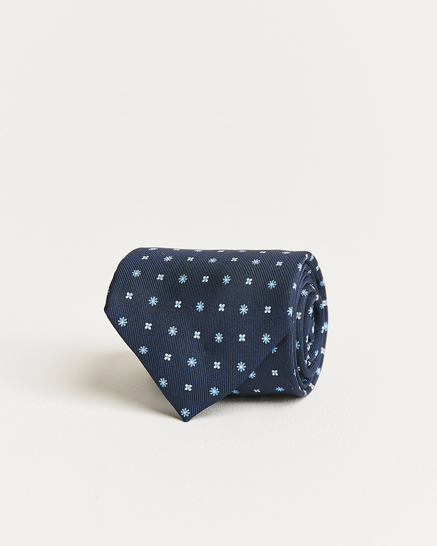 Homme | E. Marinella 3-Fold Micro Pattern Silk Tie Navy | E. Marinella | 3-Fold Micro Pattern Silk Tie Navy