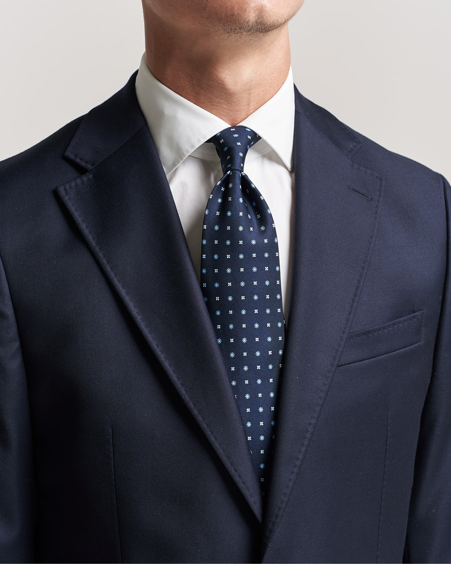 Homme | E. Marinella 3-Fold Micro Pattern Silk Tie Navy | E. Marinella | 3-Fold Micro Pattern Silk Tie Navy