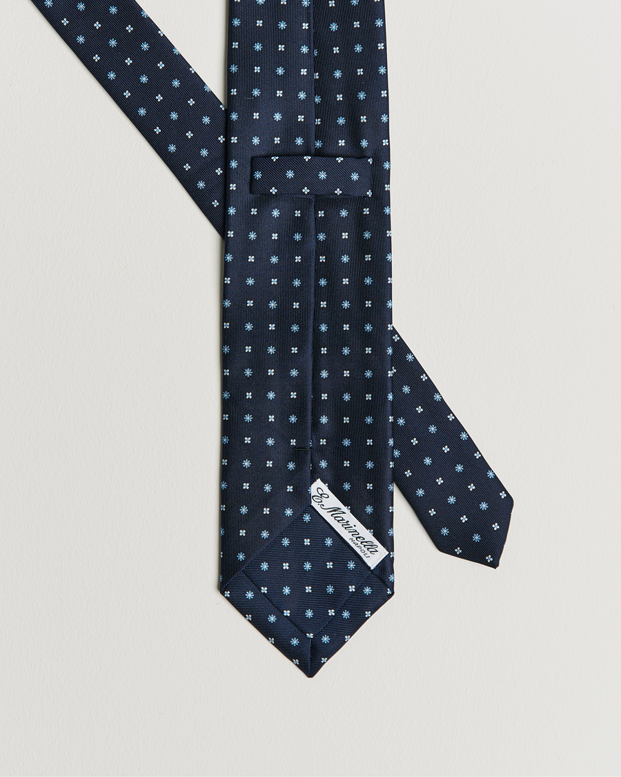 Homme | E. Marinella 3-Fold Micro Pattern Silk Tie Navy | E. Marinella | 3-Fold Micro Pattern Silk Tie Navy