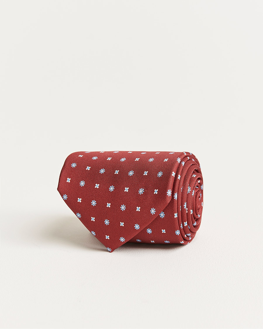 Homme | E. Marinella 3-Fold Micro Pattern Silk Tie Red | E. Marinella | 3-Fold Micro Pattern Silk Tie Red
