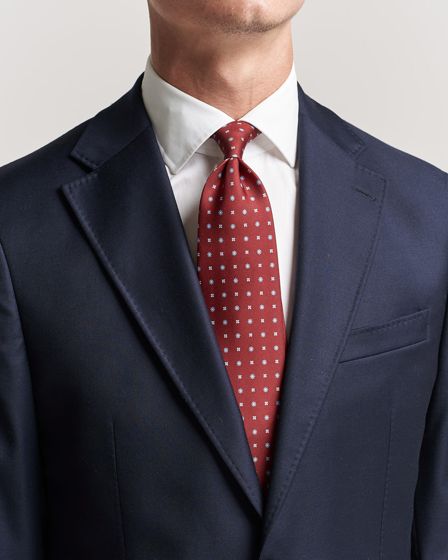 Homme |  | E. Marinella | 3-Fold Micro Pattern Silk Tie Red