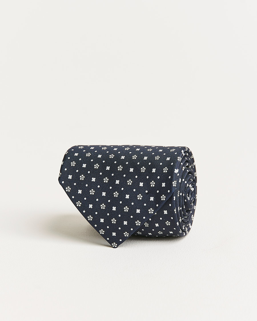 Homme | E. Marinella 3-Fold Flower Pattern Silk Tie Navy | E. Marinella | 3-Fold Flower Pattern Silk Tie Navy