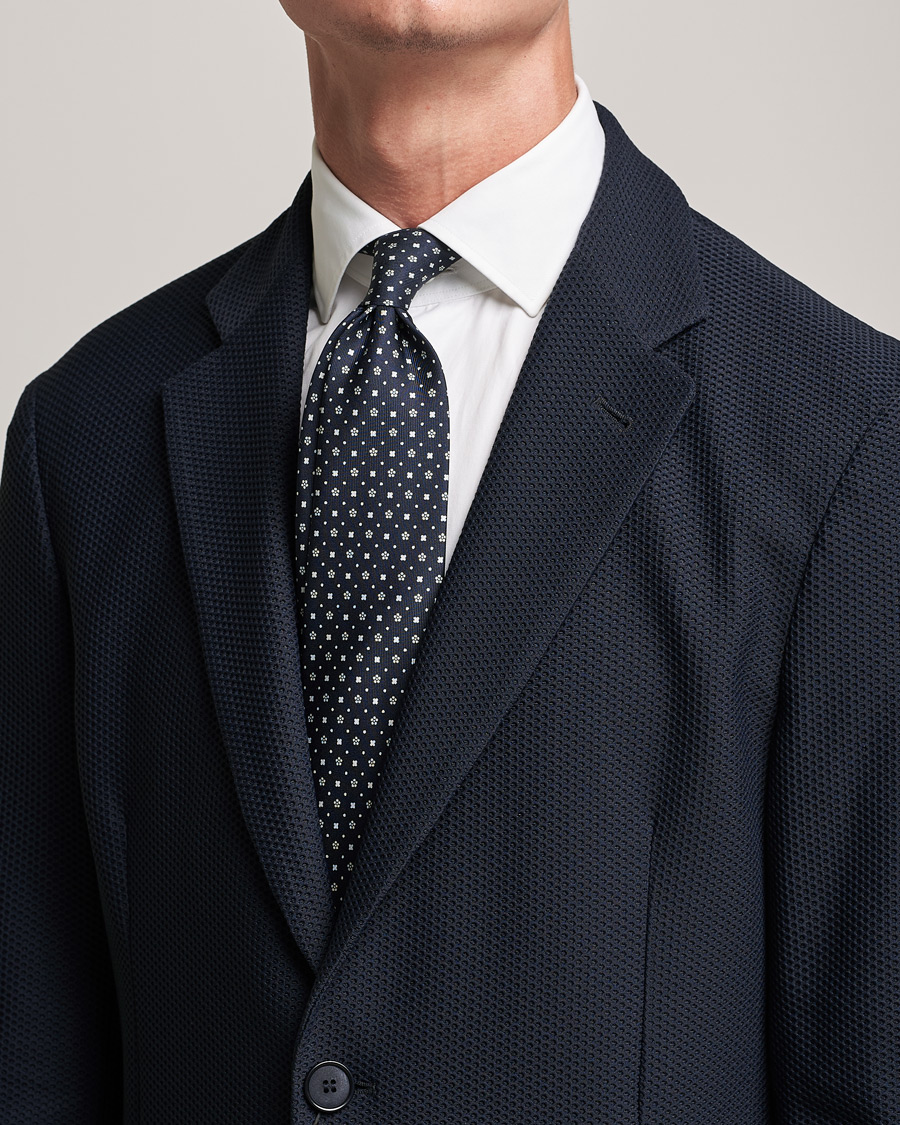 Homme | E. Marinella 3-Fold Flower Pattern Silk Tie Navy | E. Marinella | 3-Fold Flower Pattern Silk Tie Navy