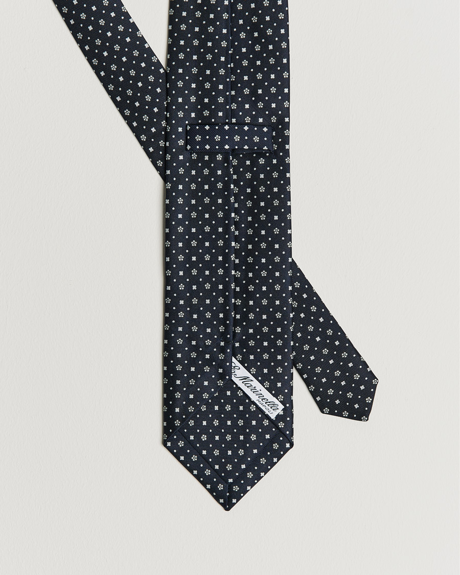 Homme | E. Marinella 3-Fold Flower Pattern Silk Tie Navy | E. Marinella | 3-Fold Flower Pattern Silk Tie Navy
