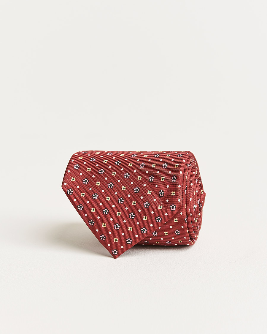 Homme | E. Marinella 3-Fold Flower Pattern Silk Tie Red | E. Marinella | 3-Fold Flower Pattern Silk Tie Red