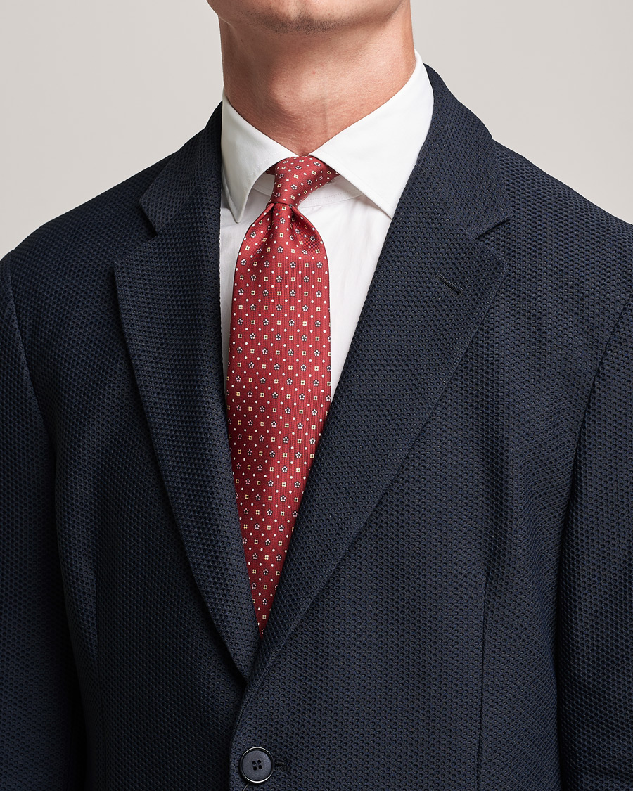 Homme | E. Marinella 3-Fold Flower Pattern Silk Tie Red | E. Marinella | 3-Fold Flower Pattern Silk Tie Red