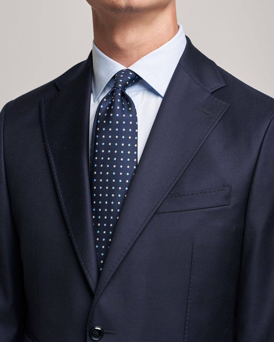 Homme | E. Marinella 3-Fold Flower Silk Tie Navy | E. Marinella | 3-Fold Flower Silk Tie Navy