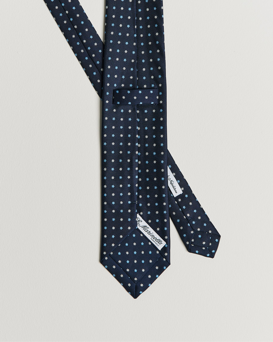 Homme | E. Marinella 3-Fold Flower Silk Tie Navy | E. Marinella | 3-Fold Flower Silk Tie Navy