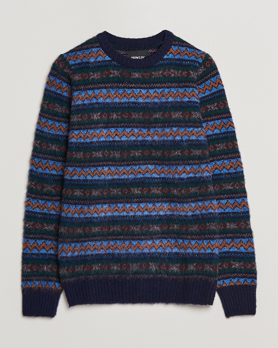 Homme | Pulls Et Tricots | Howlin' | Brushed Wool All Over Fair Isle Crew Neck Navy