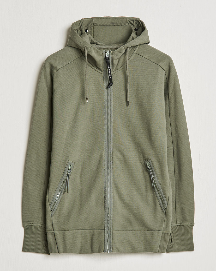 Homme | Pulls Et Tricots | C.P. Company | Diagonal Raised Fleece Full Zip Goggle Hoodie Green