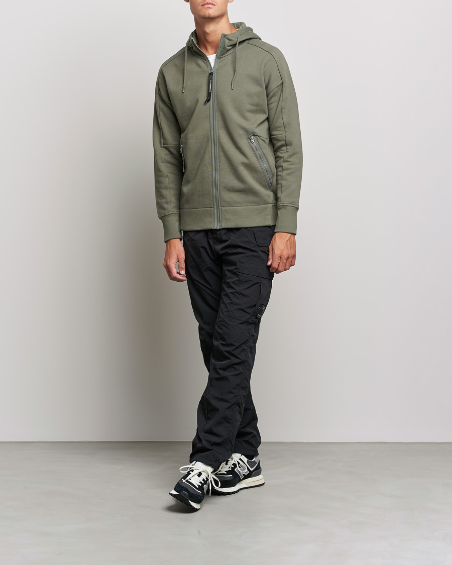 Homme | Pulls Et Tricots | C.P. Company | Diagonal Raised Fleece Full Zip Goggle Hoodie Green