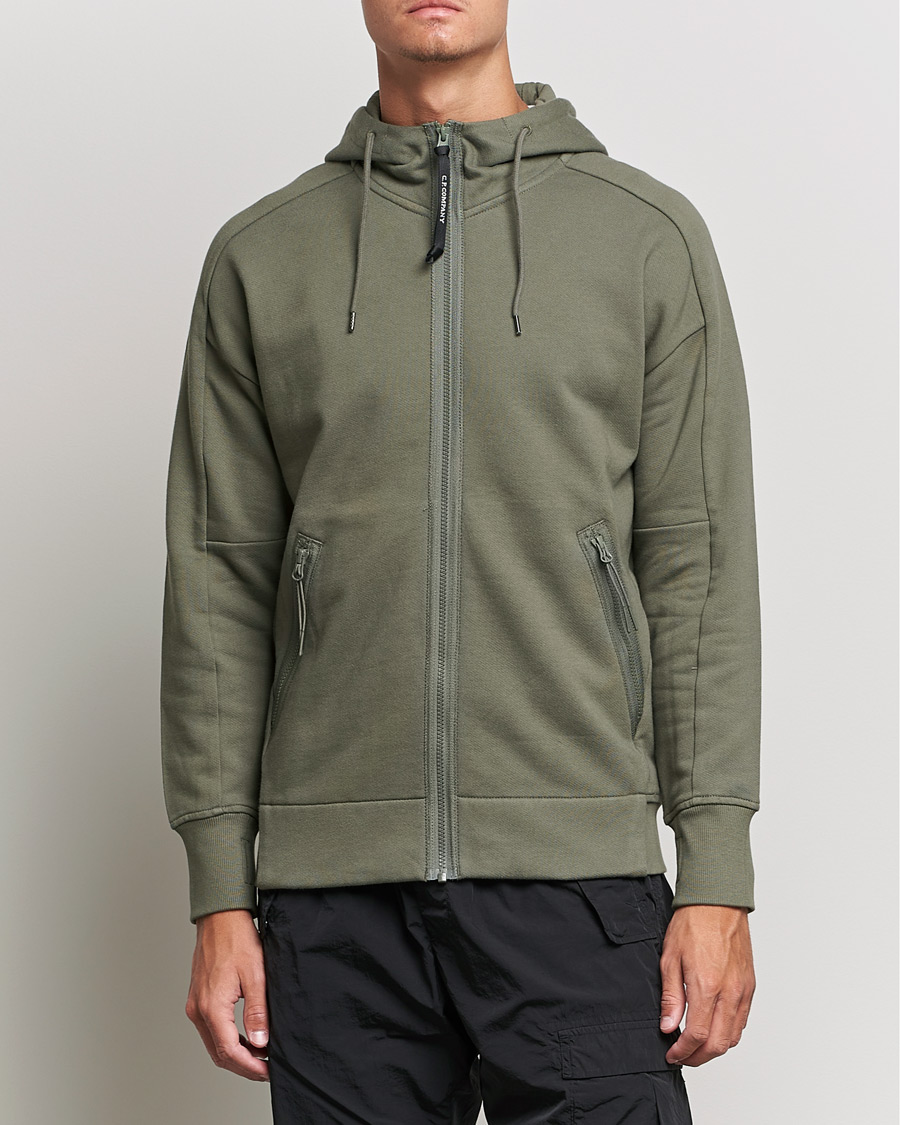 Homme | Pulls Et Tricots | C.P. Company | Diagonal Raised Fleece Full Zip Goggle Hoodie Green