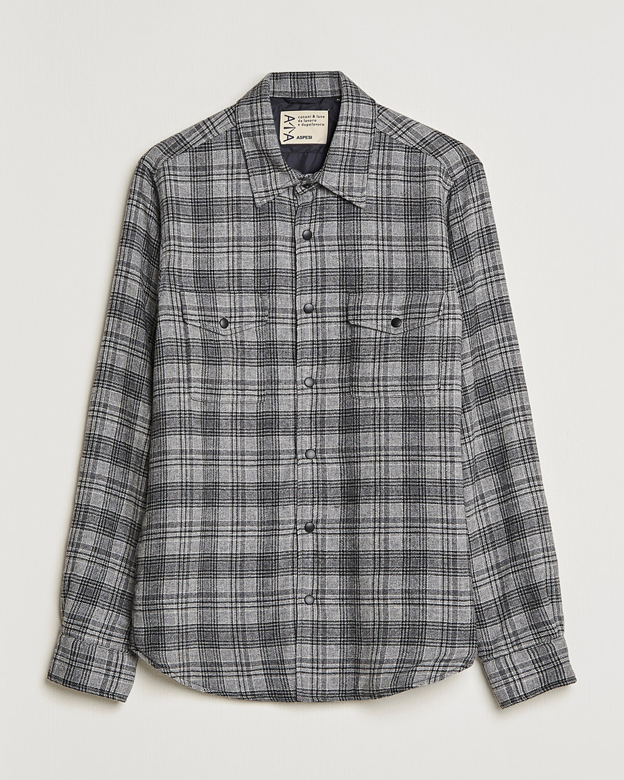 Homme | Manteaux Et Vestes | Aspesi | Padded Wool Overshirt Grey Check