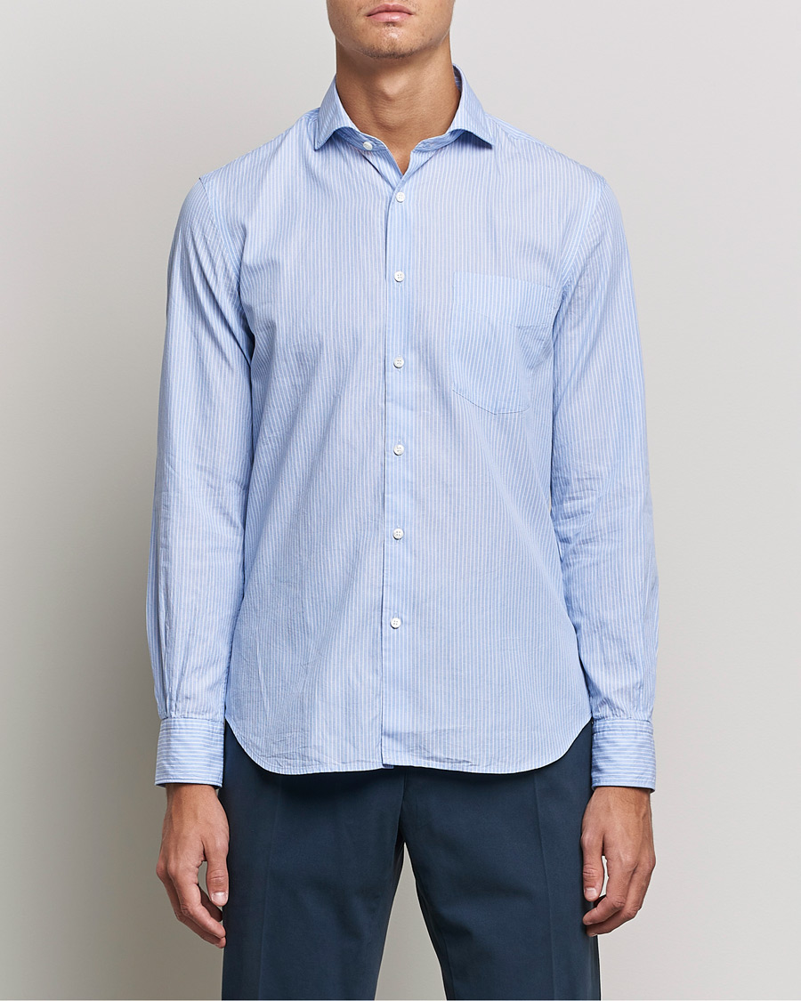 Homme | Chemises | Aspesi | Striped Poplin Shirt Light Blue