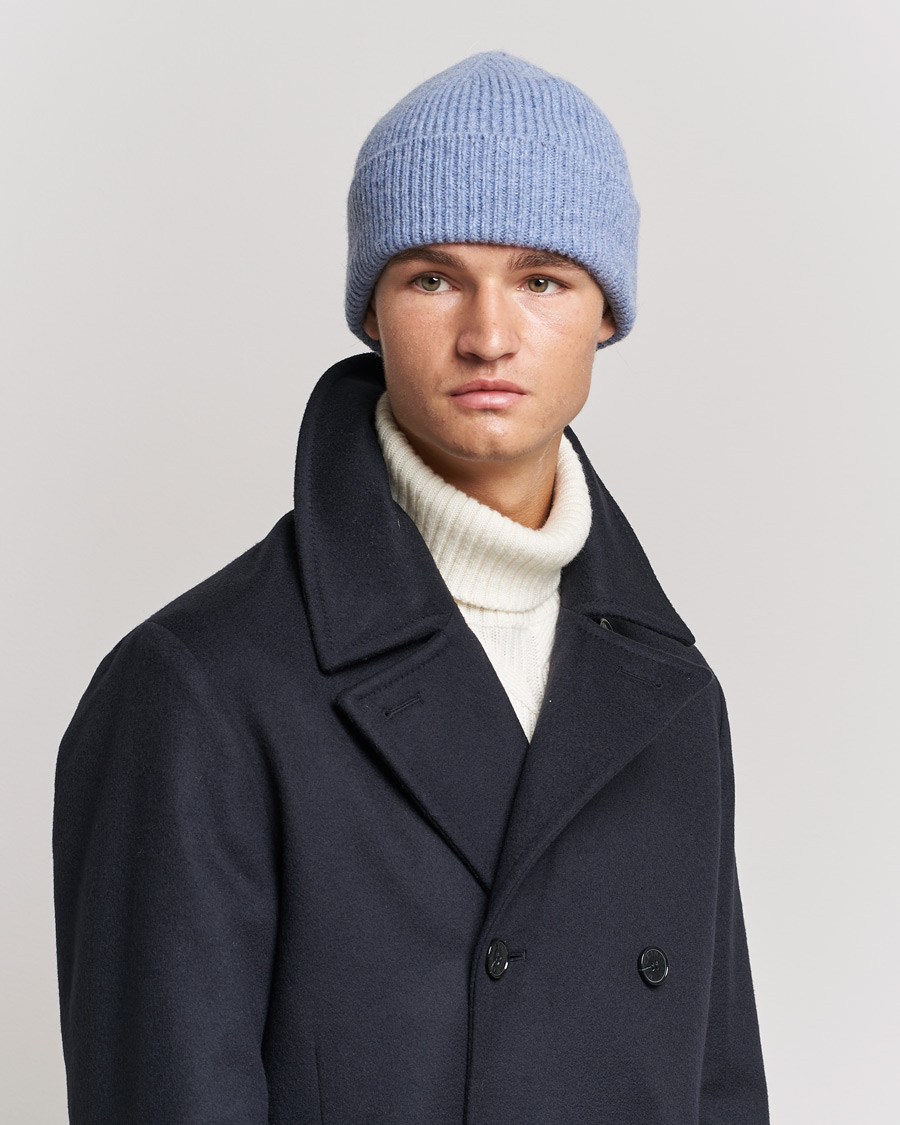 Homme | Bonnets | Le Bonnet | Lambswool/Caregora Beanie Washed Denim