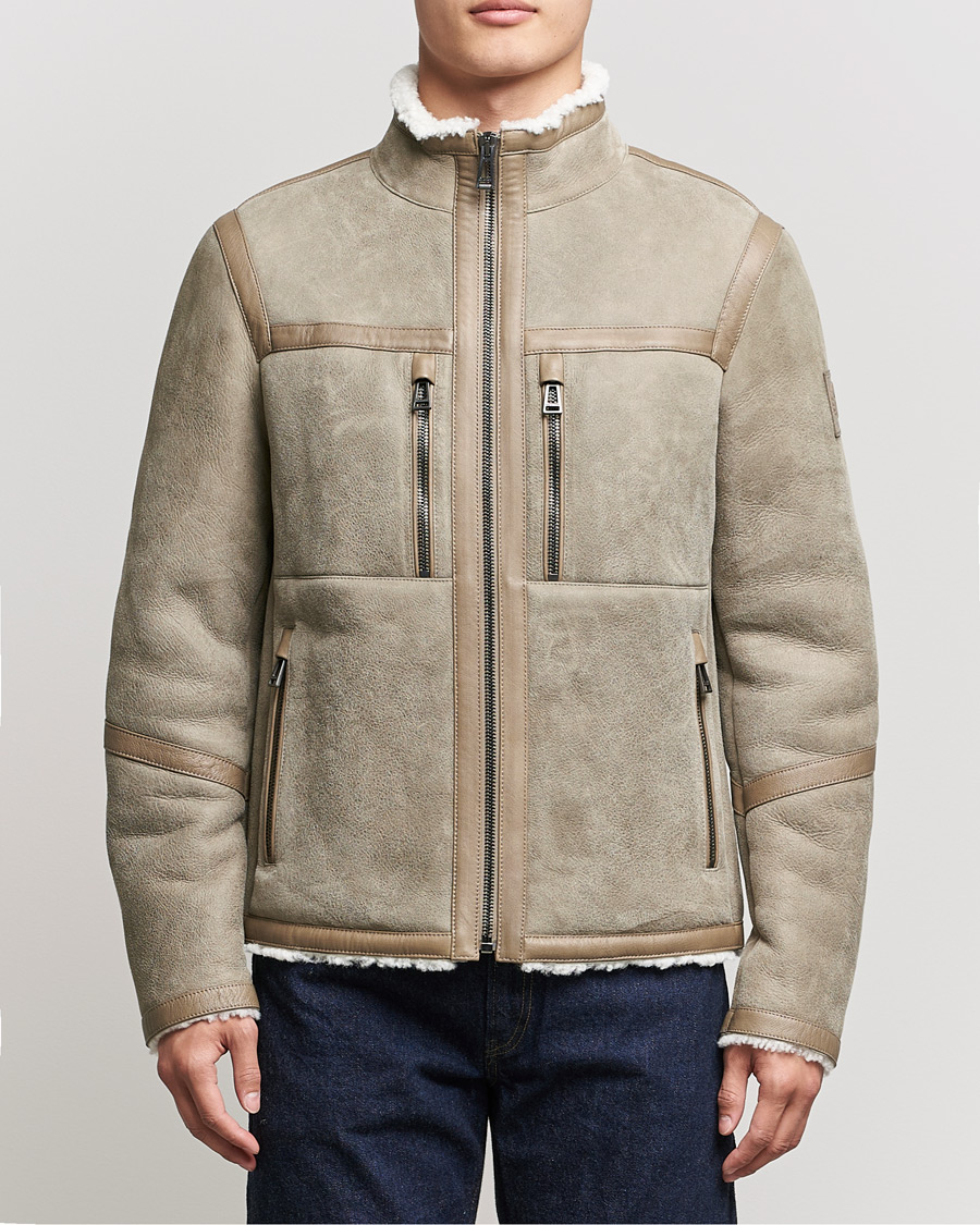 Homme | Manteaux Et Vestes | Belstaff | Tundra Shearling Leather Jacket Dark Sand
