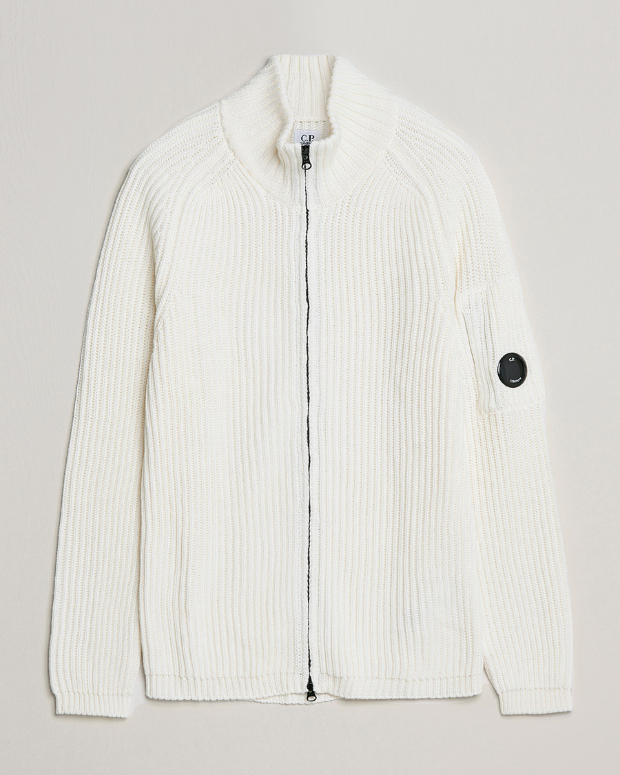 Homme | Pulls Et Tricots | C.P. Company | Merino Wool Full Zip Lens Cardigan White