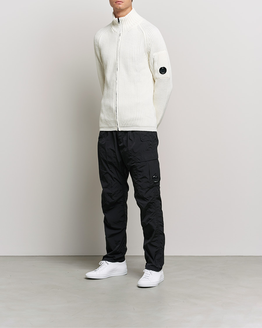 Homme | Pulls Et Tricots | C.P. Company | Merino Wool Full Zip Lens Cardigan White