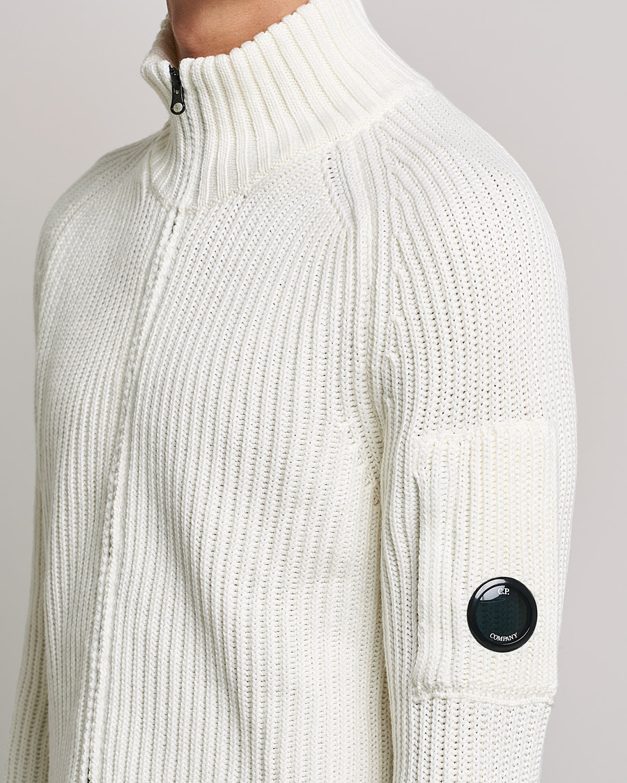 Homme | Pulls Et Tricots | C.P. Company | Merino Wool Full Zip Lens Cardigan White