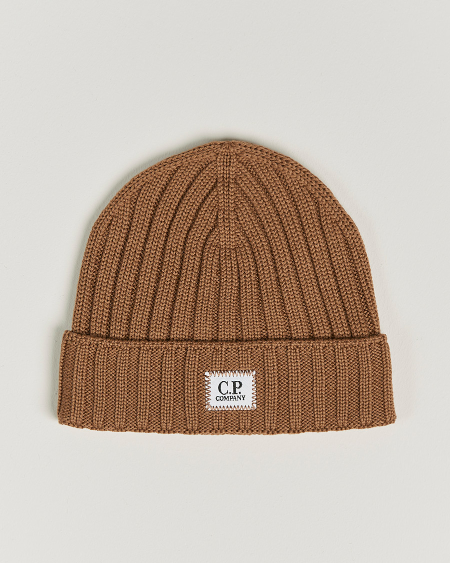 Homme | C.P. Company Knitted Merino Logo Beanie Brown | C.P. Company | Knitted Merino Logo Beanie Brown