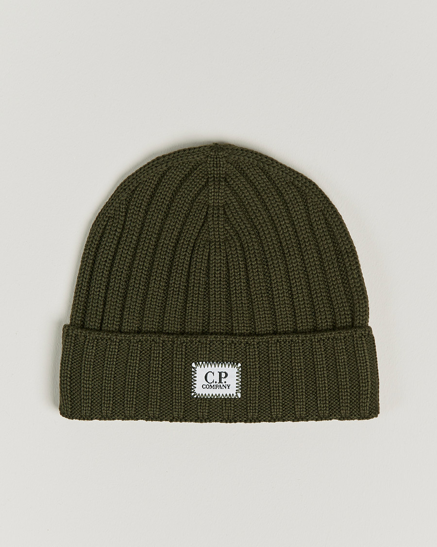 Homme | C.P. Company Knitted Merino Logo Beanie Dark Green | C.P. Company | Knitted Merino Logo Beanie Dark Green