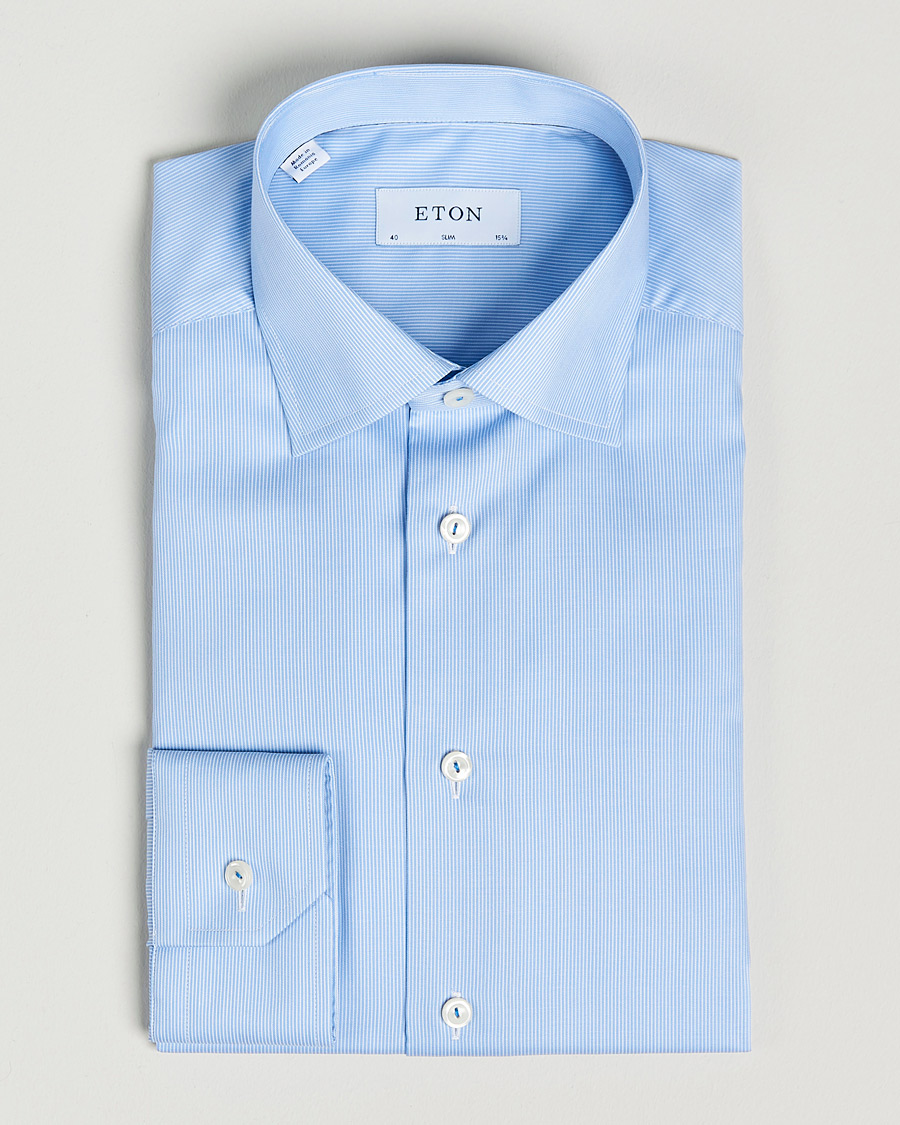 Homme | Chemises | Eton | Striped Fine Twill Slim Shirt Mid Blue